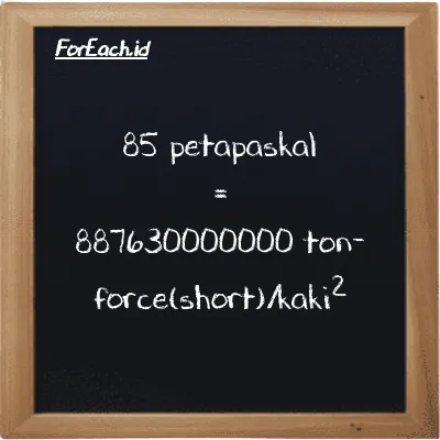 85 petapaskal setara dengan 887630000000 ton-force(short)/kaki<sup>2</sup> (85 PPa setara dengan 887630000000 tf/ft<sup>2</sup>)